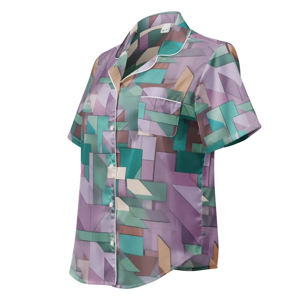 Pastel Circuit on Women's Short Sleeve Pajama Top — Left Front