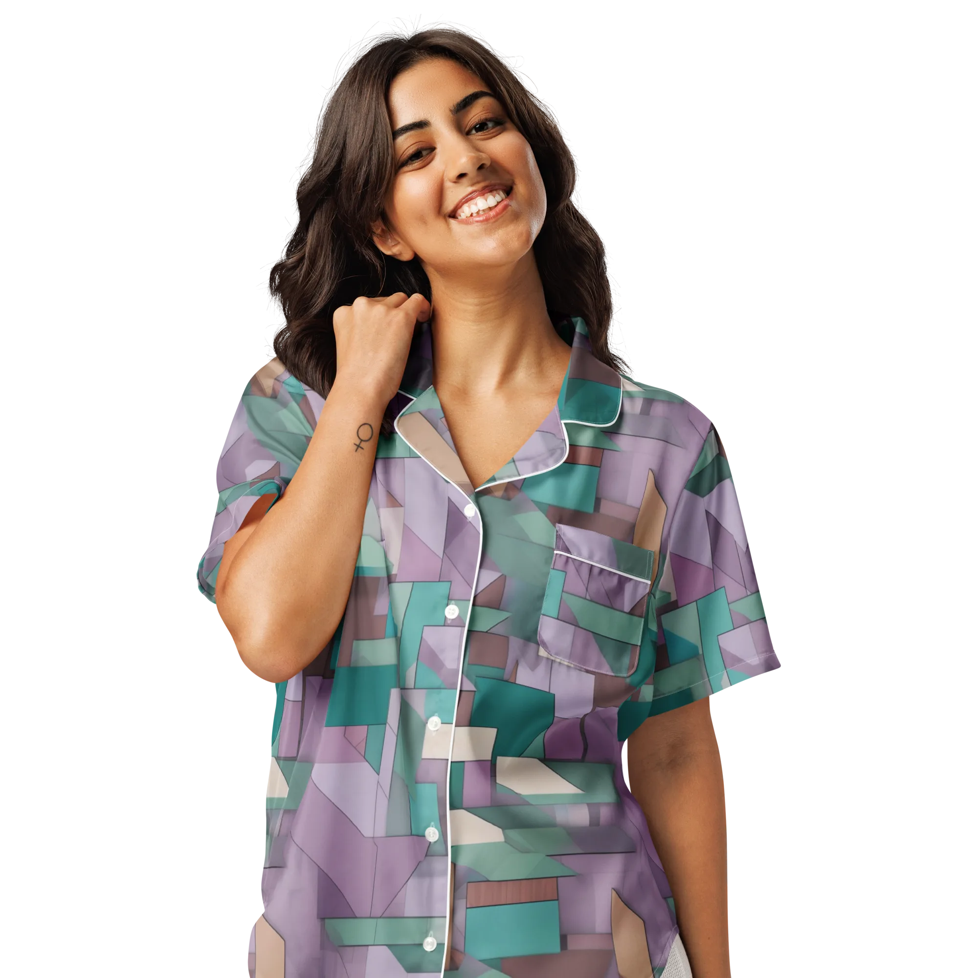 Pastel Circuit on Women's Short Sleeve Pajama Top — Front