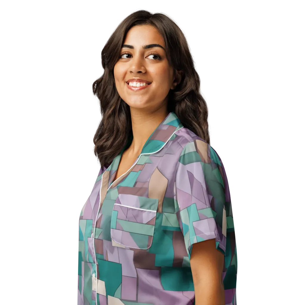 Pastel Circuit on Women's Short Sleeve Pajama Top — Left Front