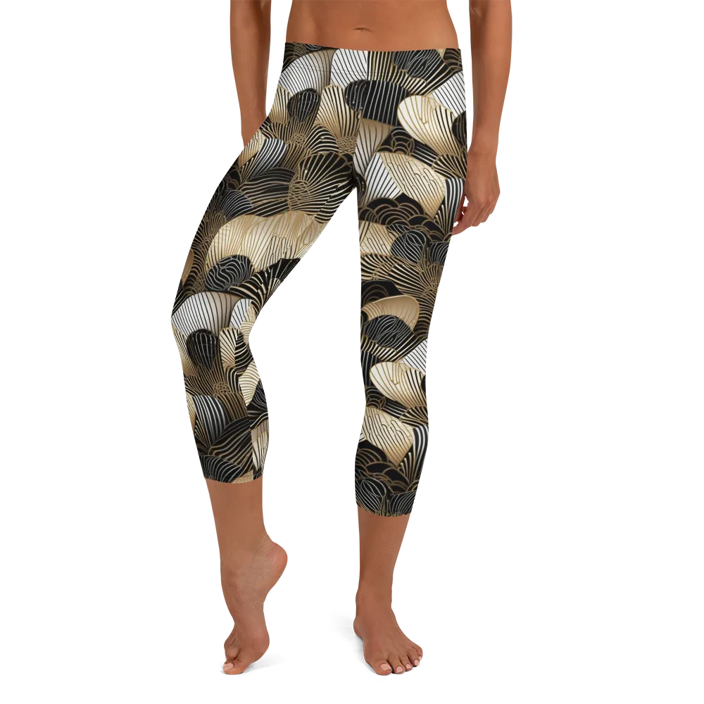 Noir Deco Bloom on Capri Leggings — Front
