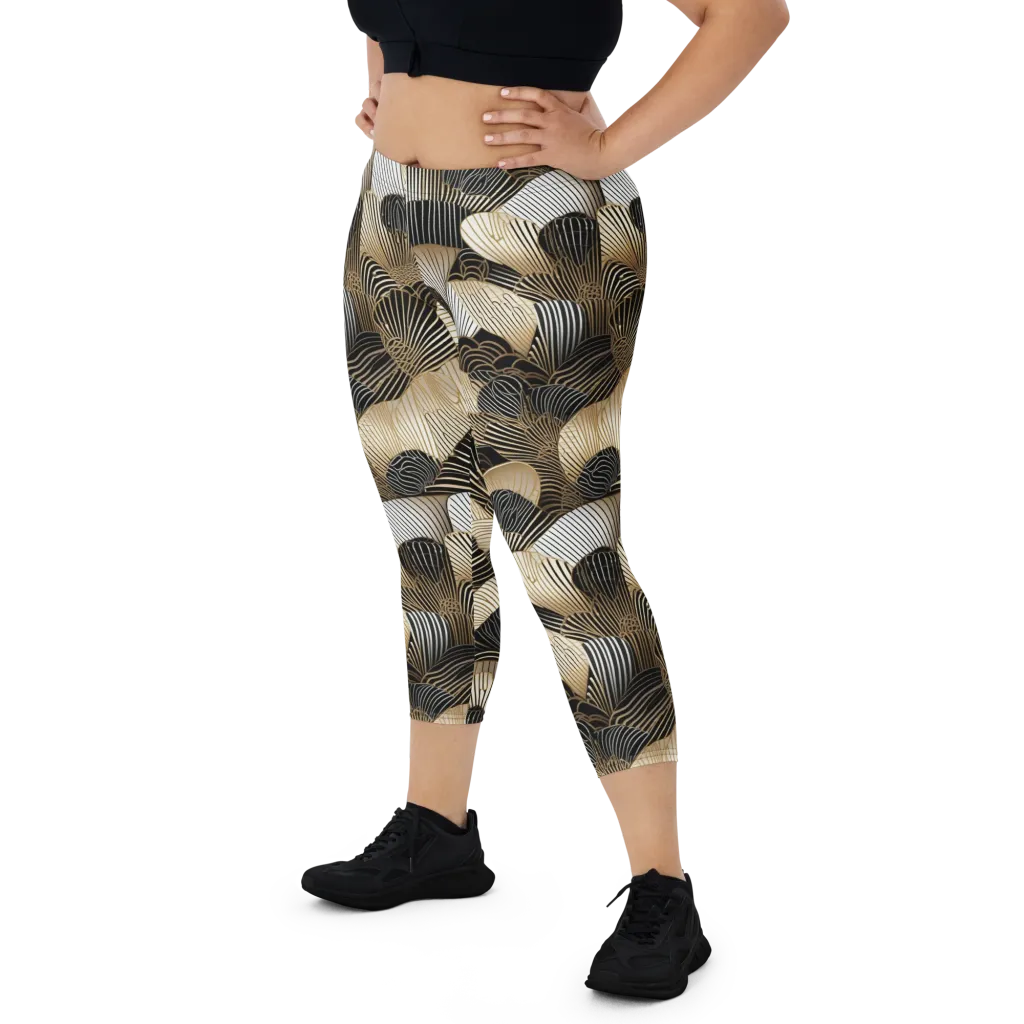 Noir Deco Bloom on Capri Leggings — Front