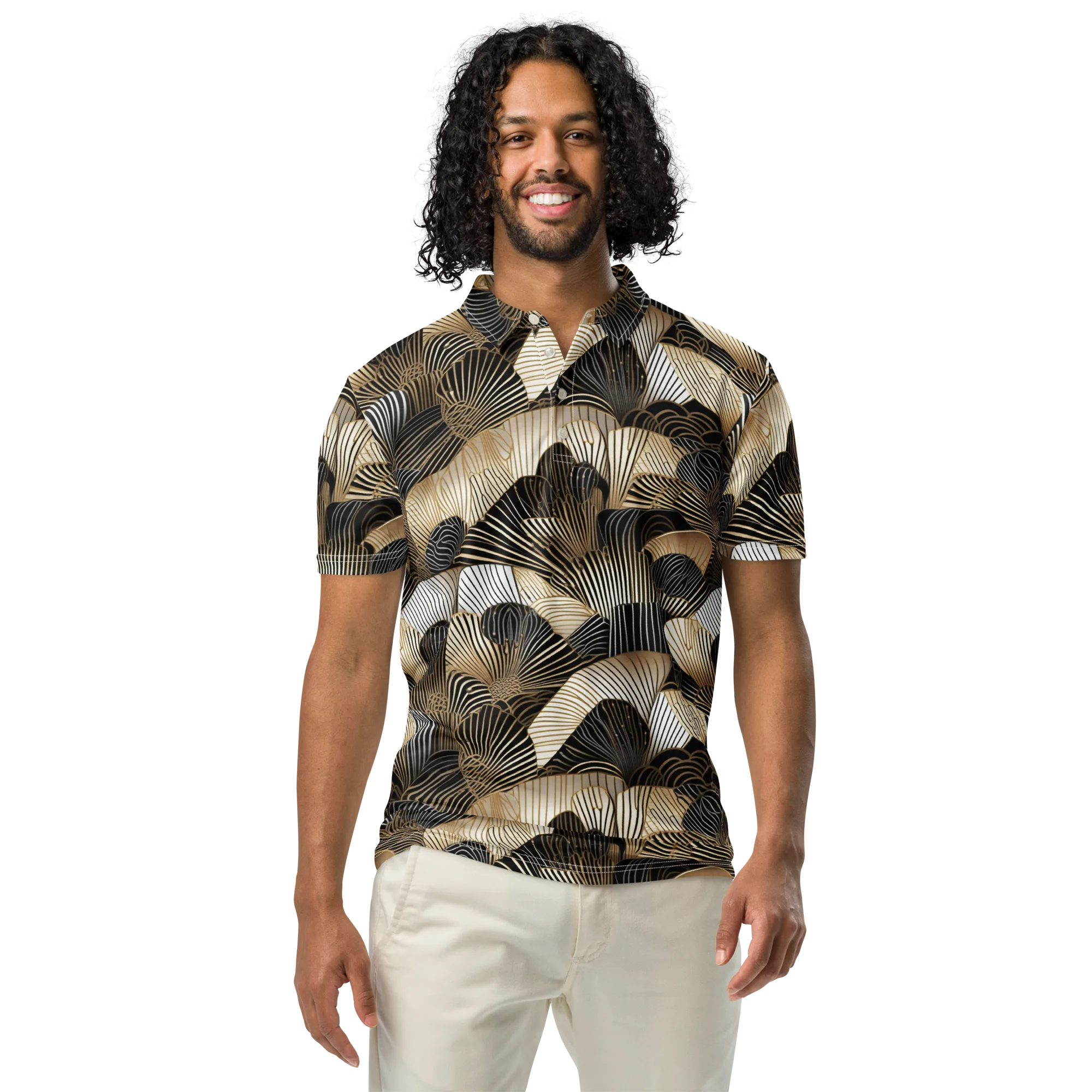 Noir Deco Bloom on Men's Slim Fit Polo Shirt — Front