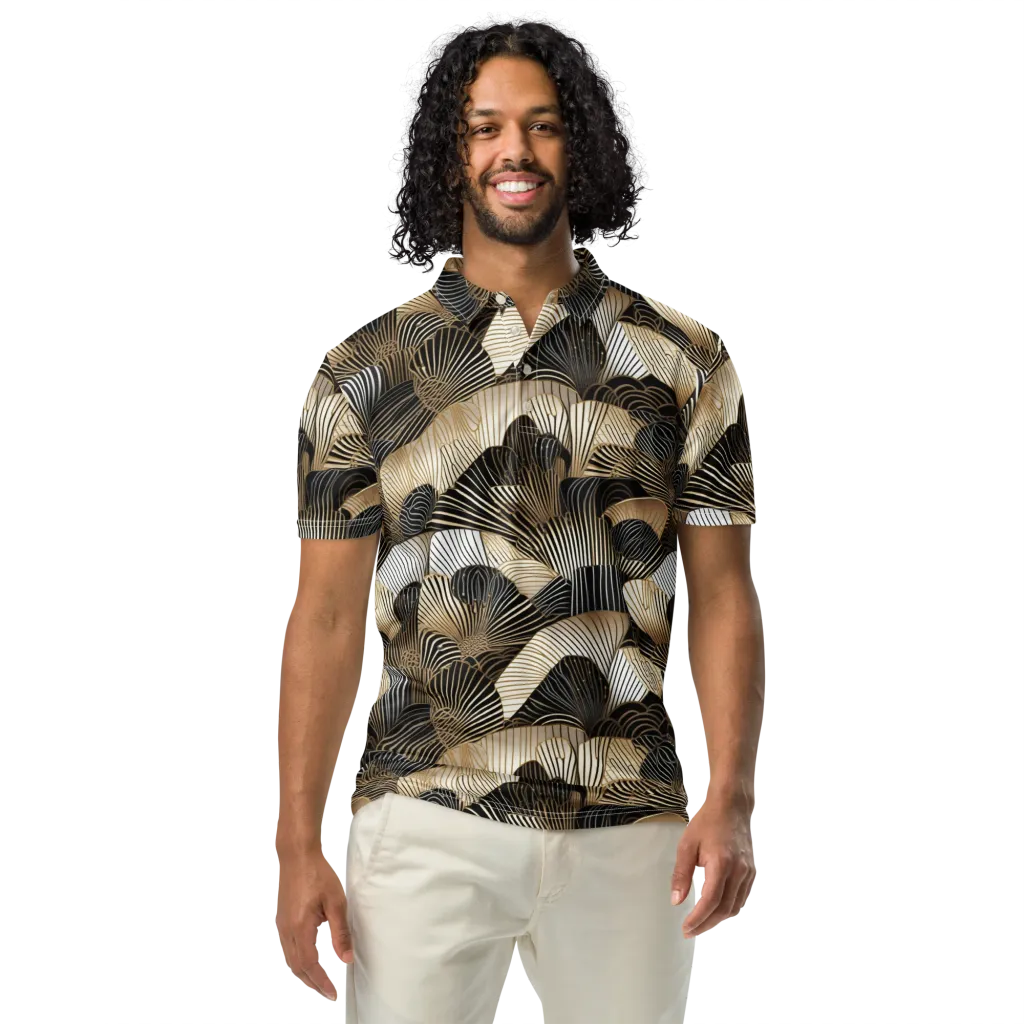 Noir Deco Bloom on Men's Slim Fit Polo Shirt — Front