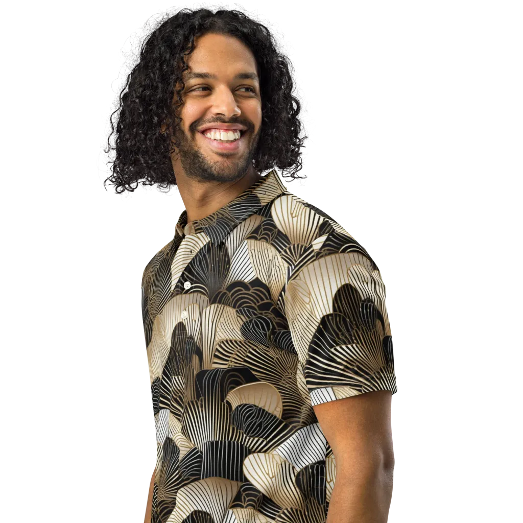Noir Deco Bloom on Men's Slim Fit Polo Shirt — Left Front