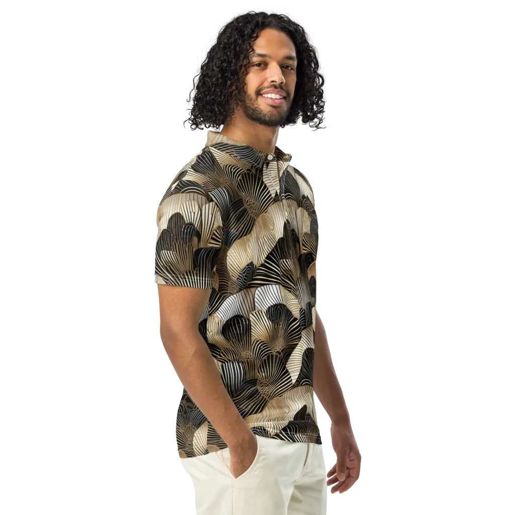 Noir Deco Bloom on Men's Slim Fit Polo Shirt — Right Front