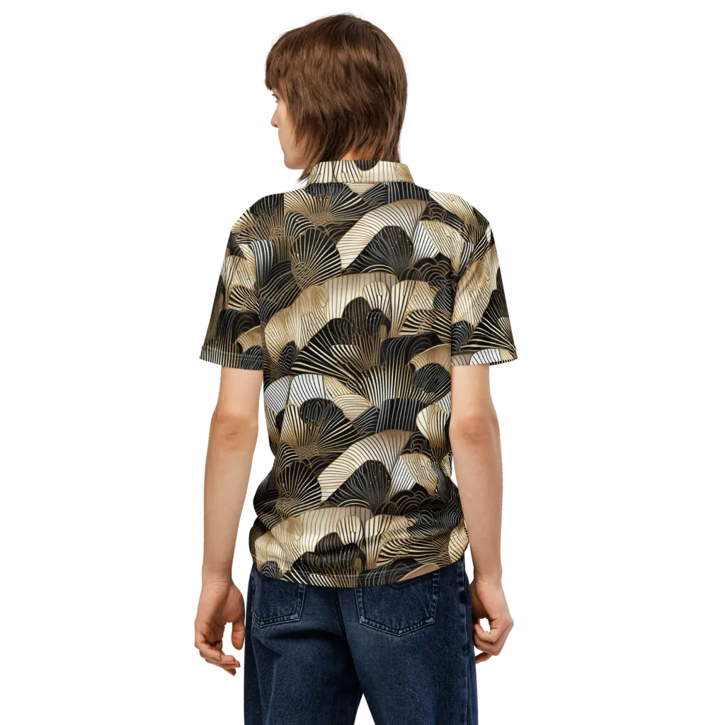 Noir Deco Bloom on Men's Slim Fit Polo Shirt — Back