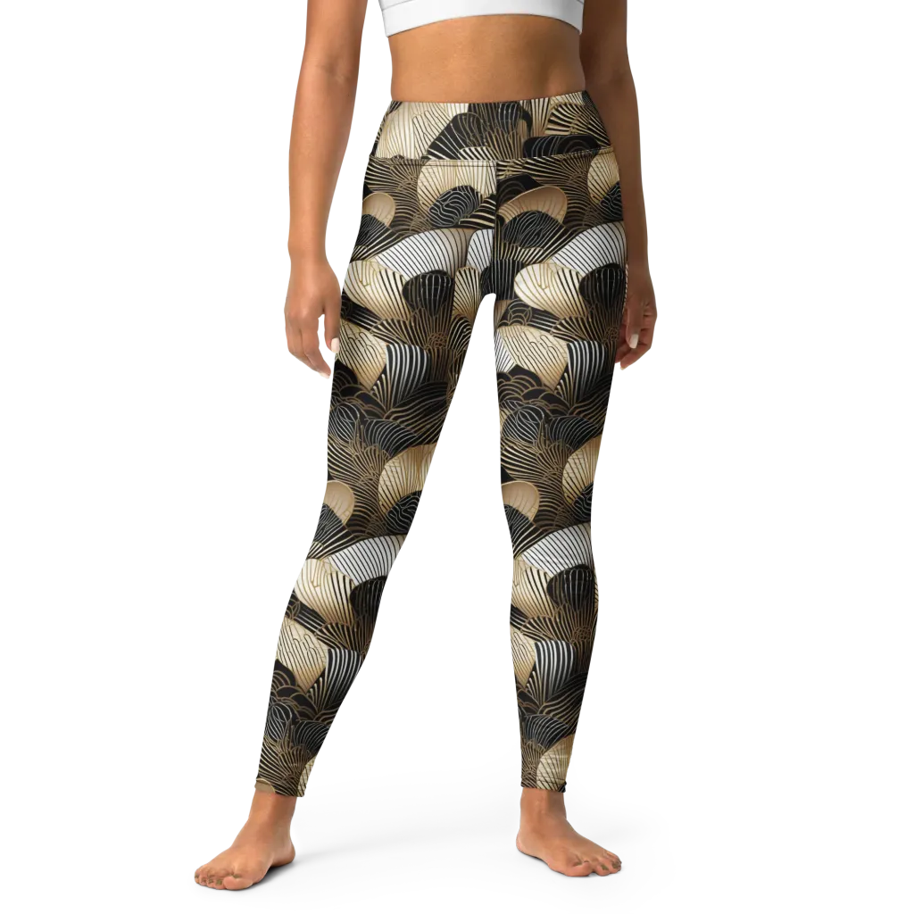 Noir Deco Bloom on Yoga Leggings — Front