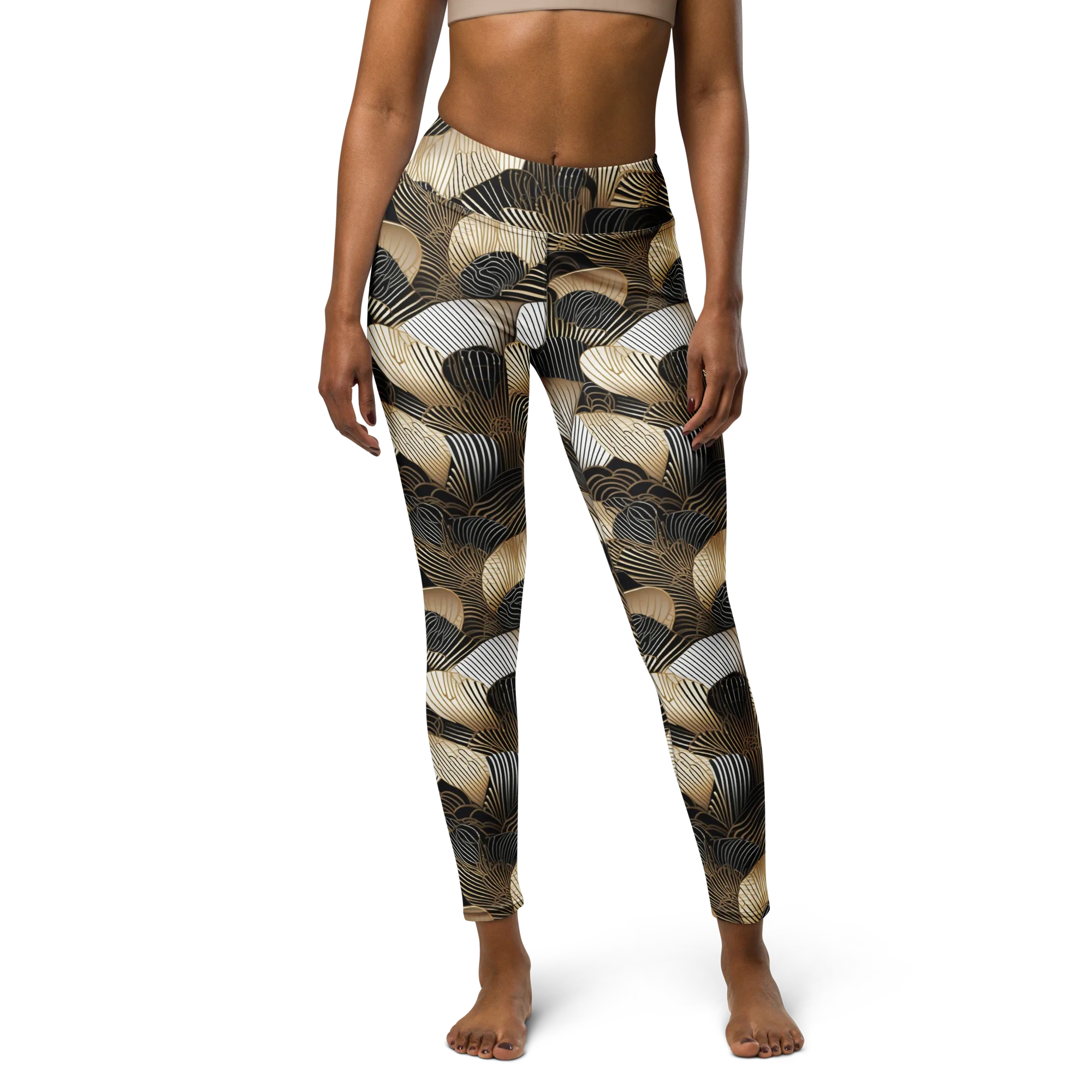 Noir Deco Bloom on Yoga Leggings — Front