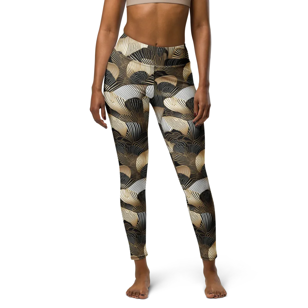 Noir Deco Bloom on Yoga Leggings — Front