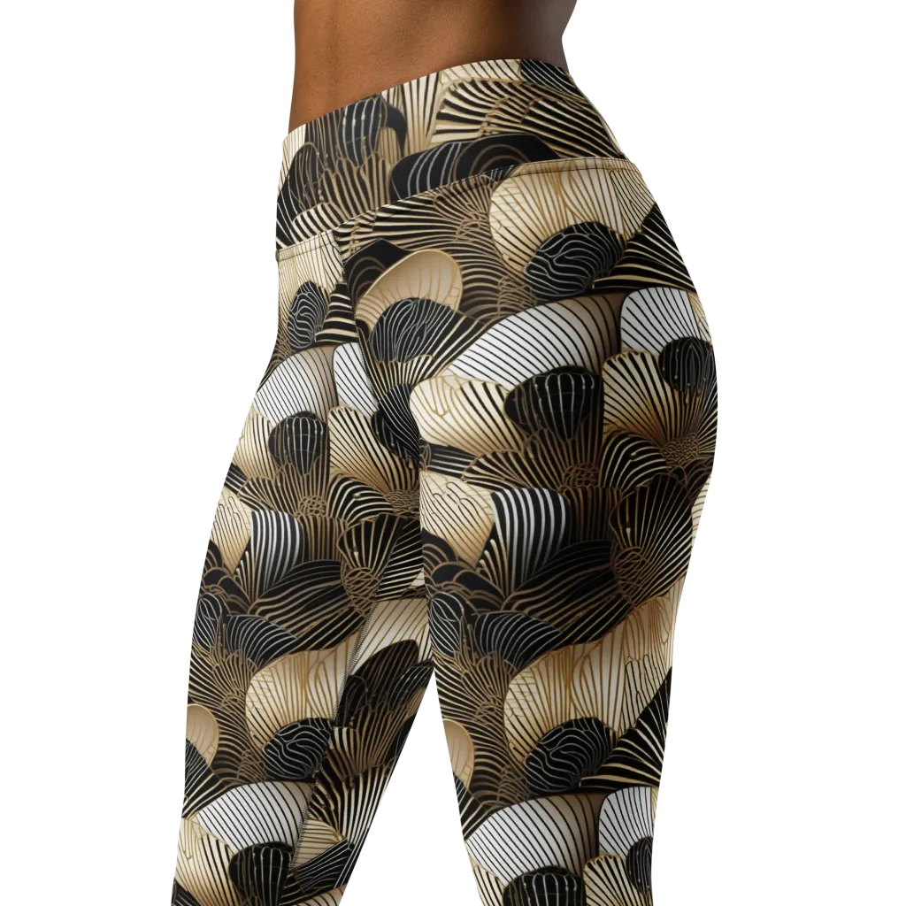 Noir Deco Bloom on Yoga Leggings — Left Front