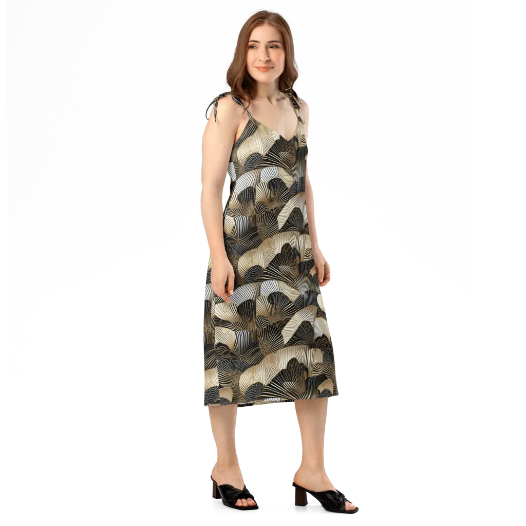 Noir Deco Bloom on Slip Dress — Right Front