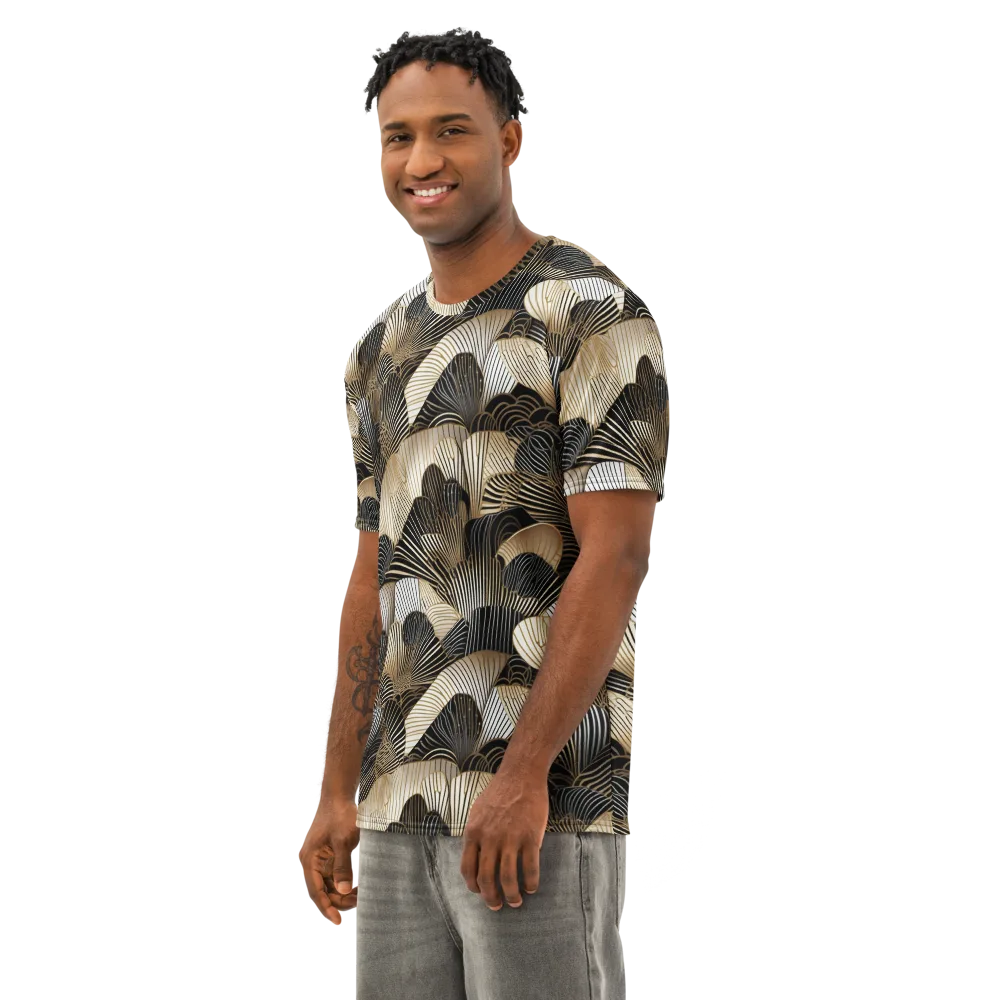 Noir Deco Bloom on Men's Cotton Crew Neck T-Shirt — Left Front