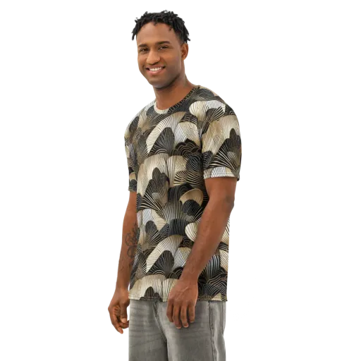 Noir Deco Bloom on a Men's Cotton Crew Neck T-Shirt