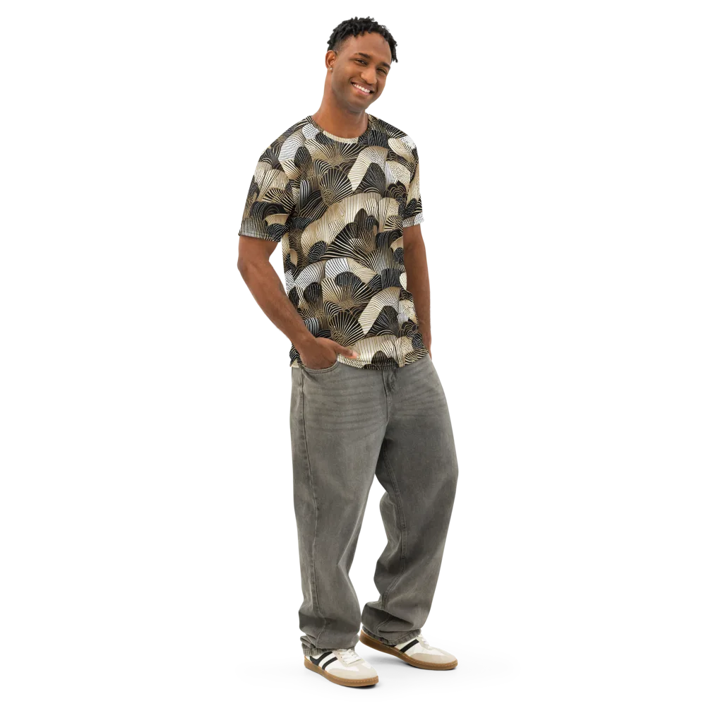 Noir Deco Bloom on Men's Cotton Crew Neck T-Shirt — Right Front