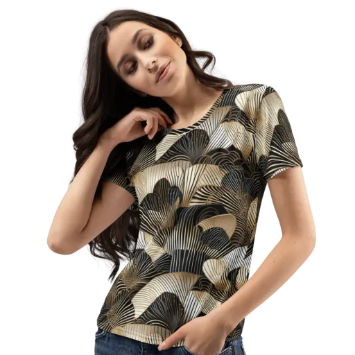 Noir Deco Bloom on a Women's Crew Neck T-Shirt