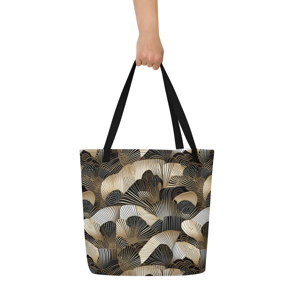 Noir Deco Bloom on Large Tote Bag W/ Pocket — Front