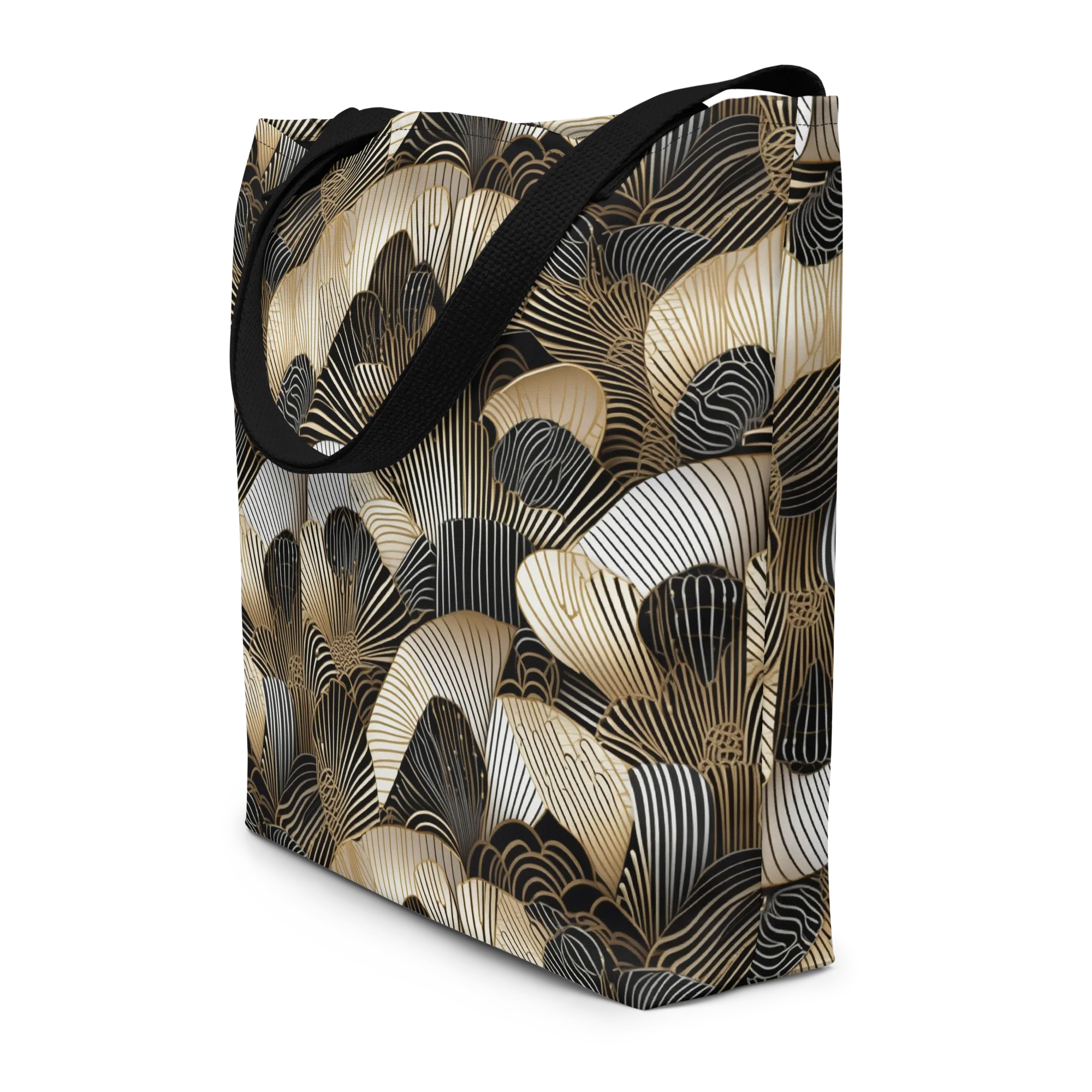 Noir Deco Bloom on Large Tote Bag W/ Pocket — Front