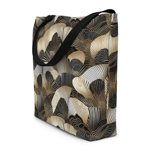 Noir Deco Bloom on a Large Tote Bag W/ Pocket