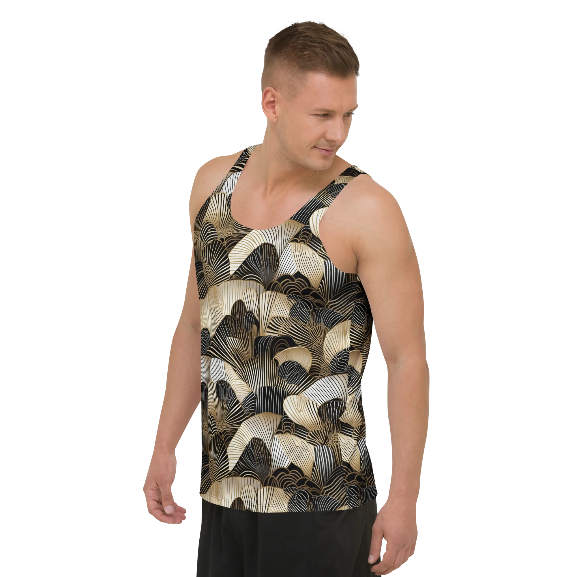 Noir Deco Bloom on Men's Tank Top — Left Front
