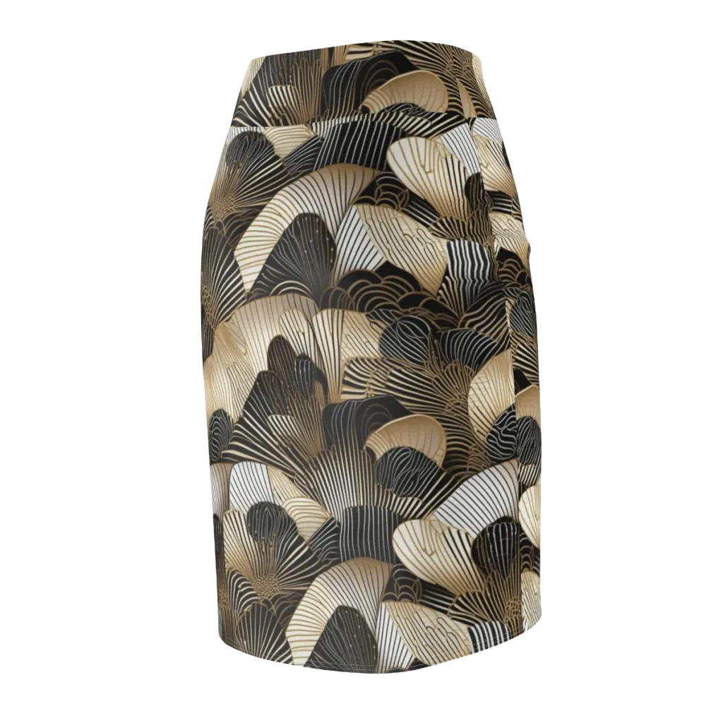 Noir Deco Bloom on Pencil Skirt — Back Side