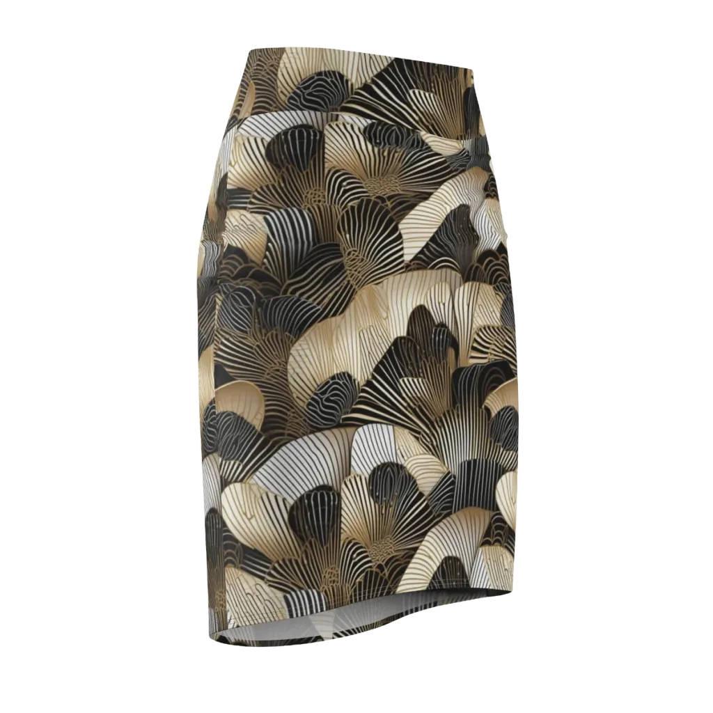 Noir Deco Bloom on Pencil Skirt — Front Side