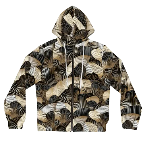 Noir Deco Bloom on a Women's Full-Zip Hoodie