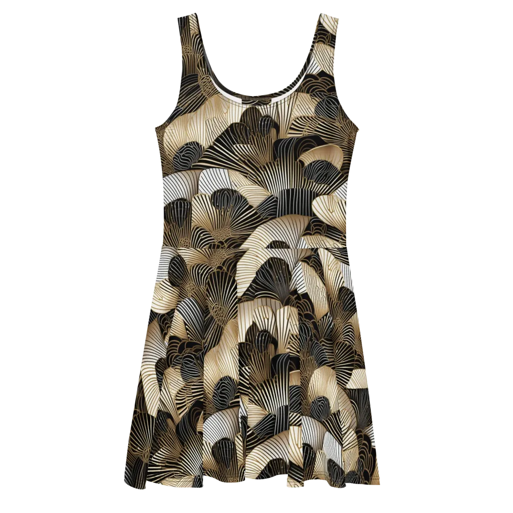 Noir Deco Bloom on Skater Dress — Front