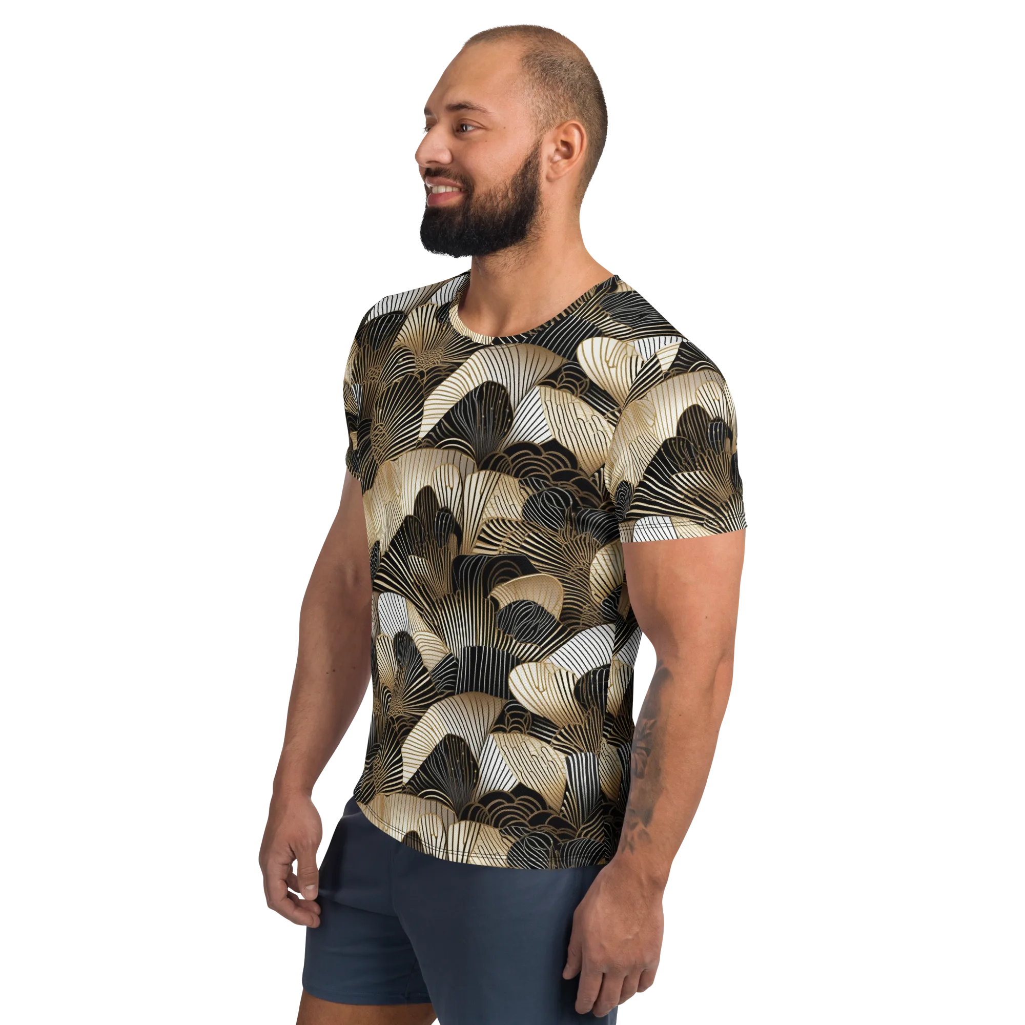 Noir Deco Bloom on Men's Athletic T-Shirt — Left