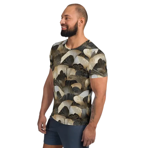 Noir Deco Bloom on a Men's Athletic T-Shirt