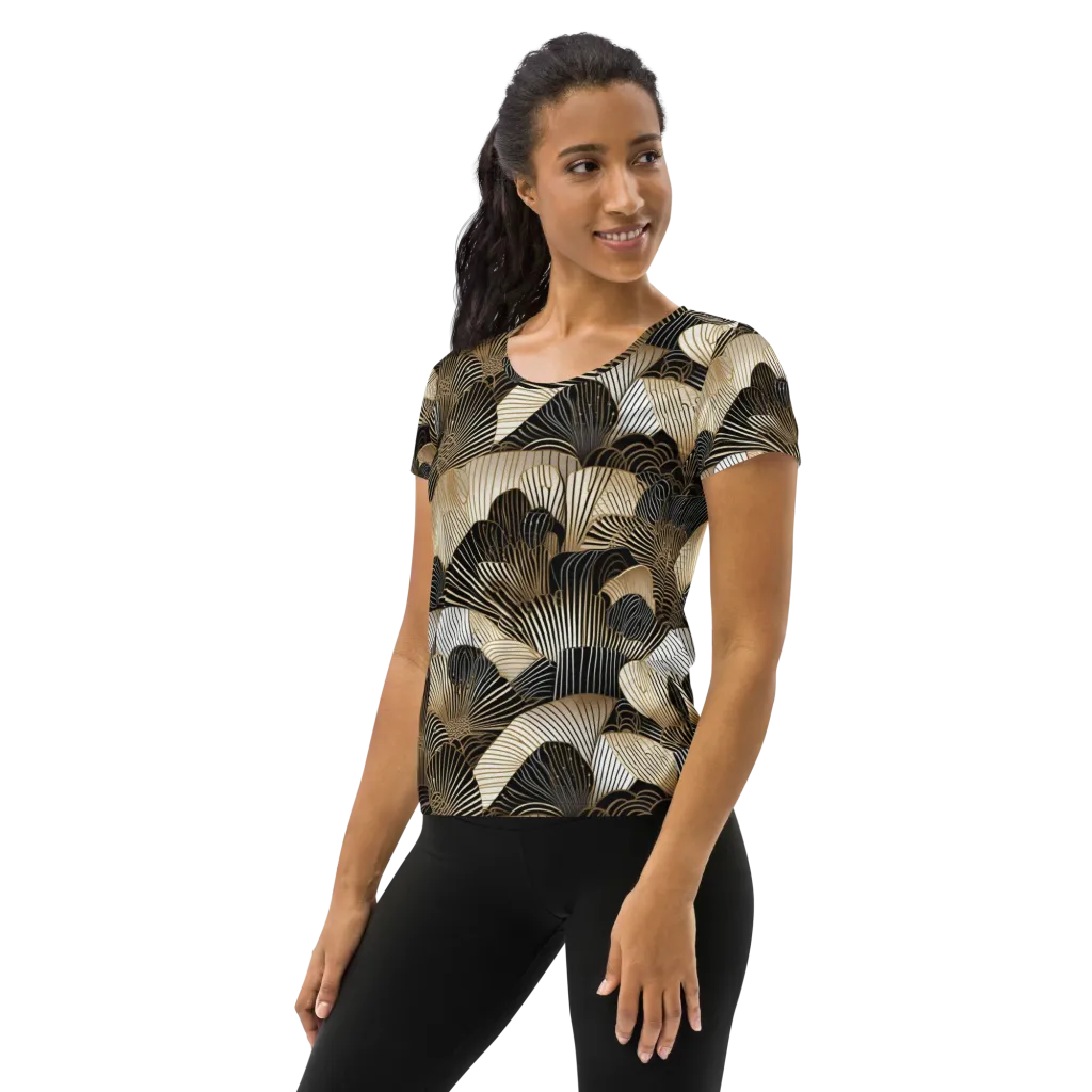 Noir Deco Bloom on Women's Athletic T-Shirt — Left