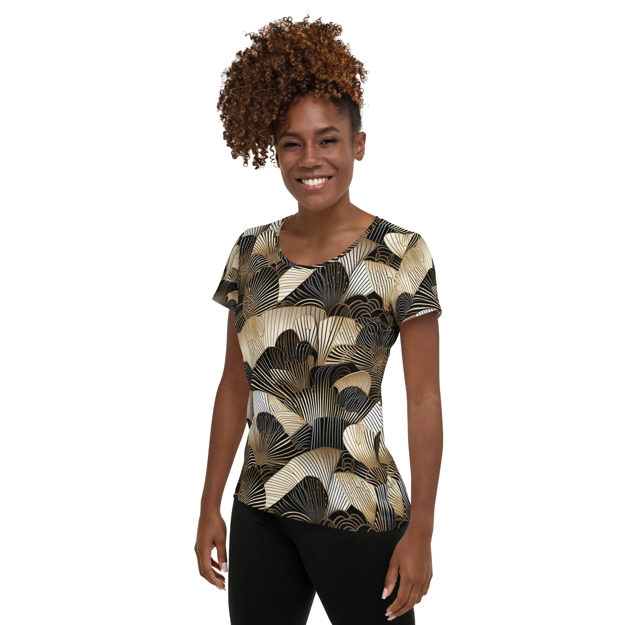 Noir Deco Bloom on Women's Athletic T-Shirt — Left