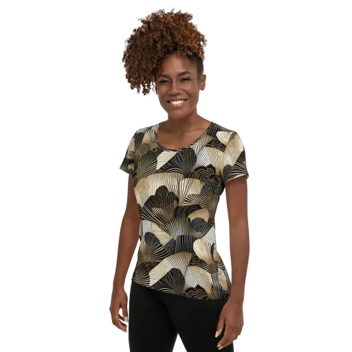 Noir Deco Bloom on a Women's Athletic T-Shirt