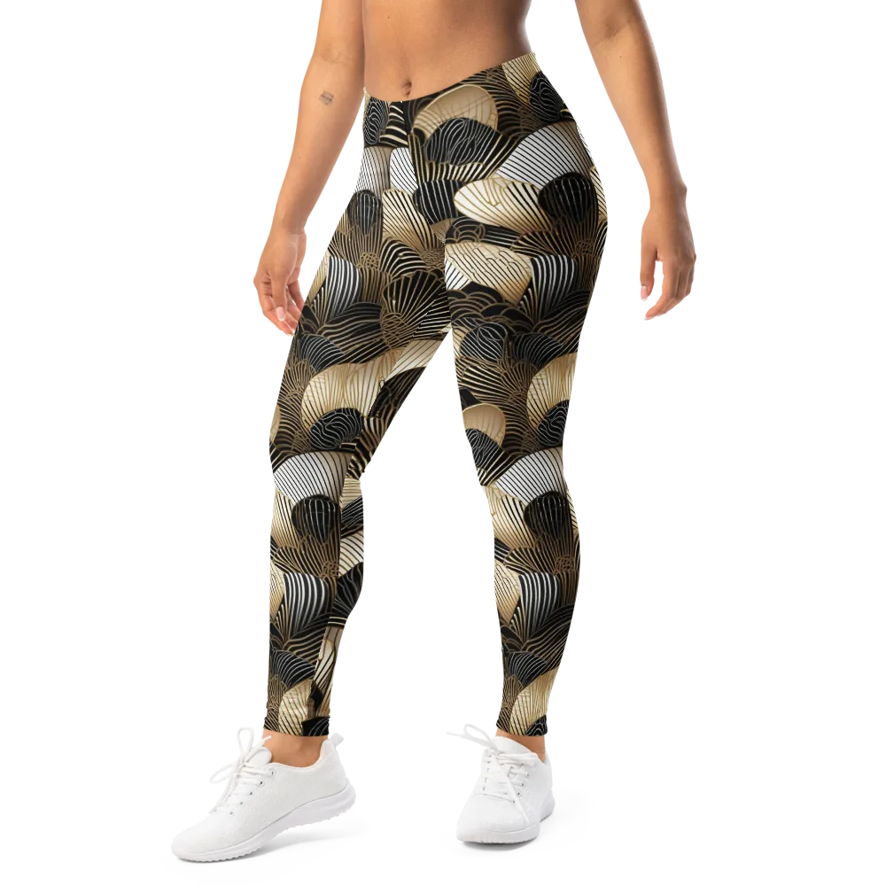 Noir Deco Bloom on Leggings — Left Front