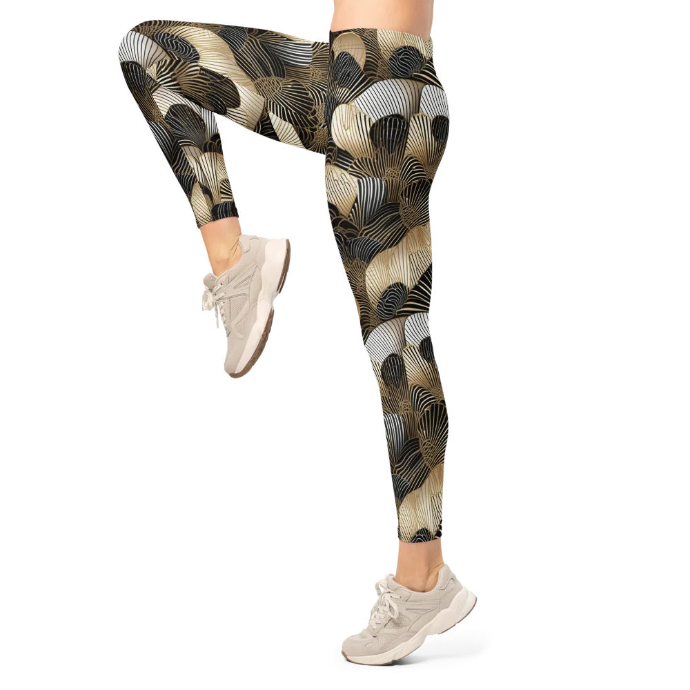 Noir Deco Bloom on Leggings — Left