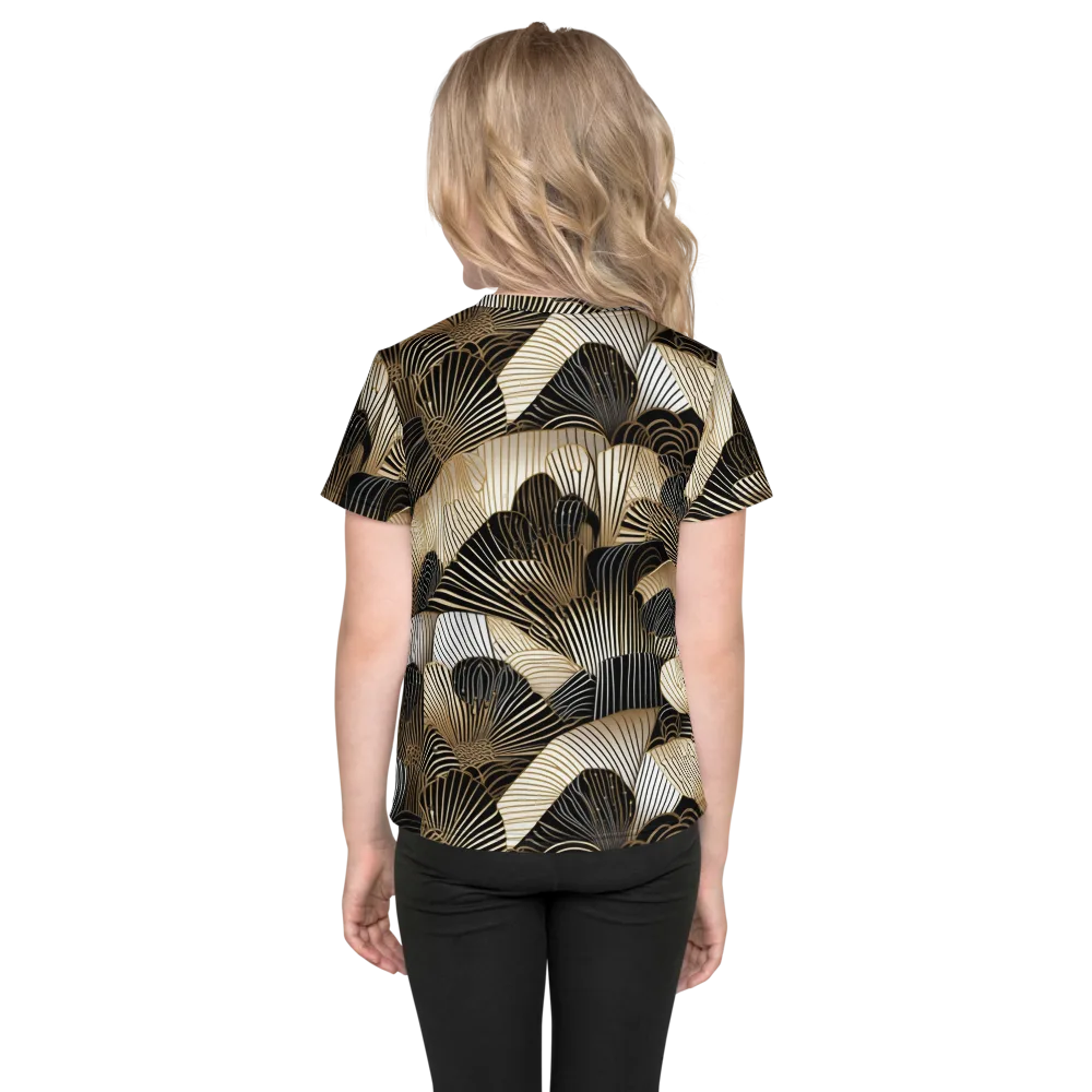 Noir Deco Bloom on Kids Crew Neck T-Shirt — Back