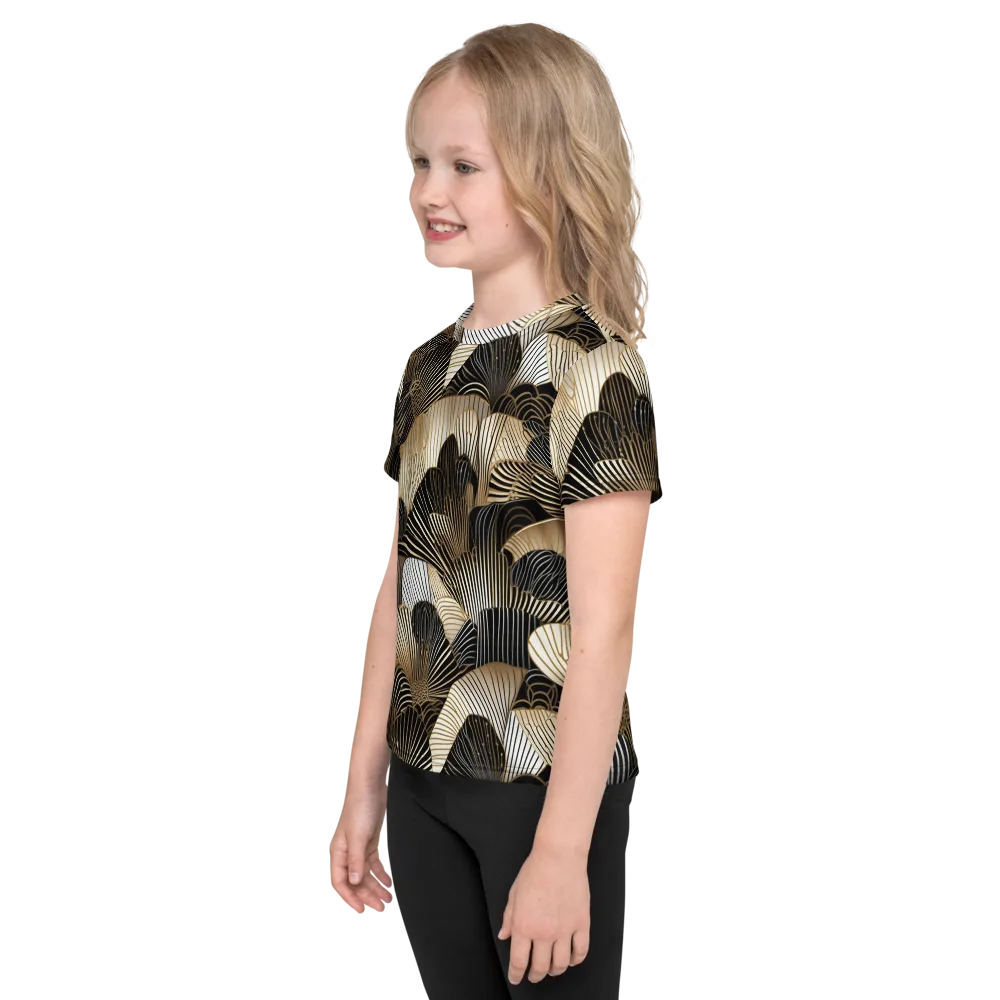 Noir Deco Bloom on Kids Crew Neck T-Shirt — Left