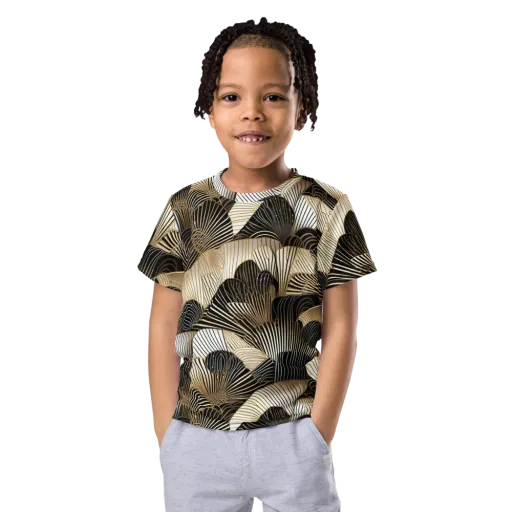 Noir Deco Bloom on a Kids Crew Neck T-Shirt