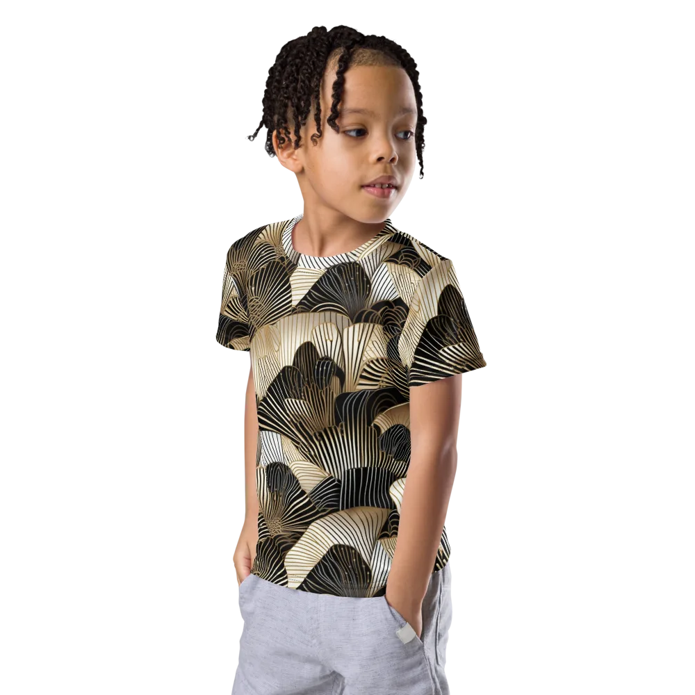 Noir Deco Bloom on Kids Crew Neck T-Shirt — Left Front