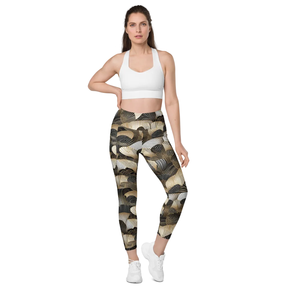 Noir Deco Bloom on Leggings with Pockets — Front