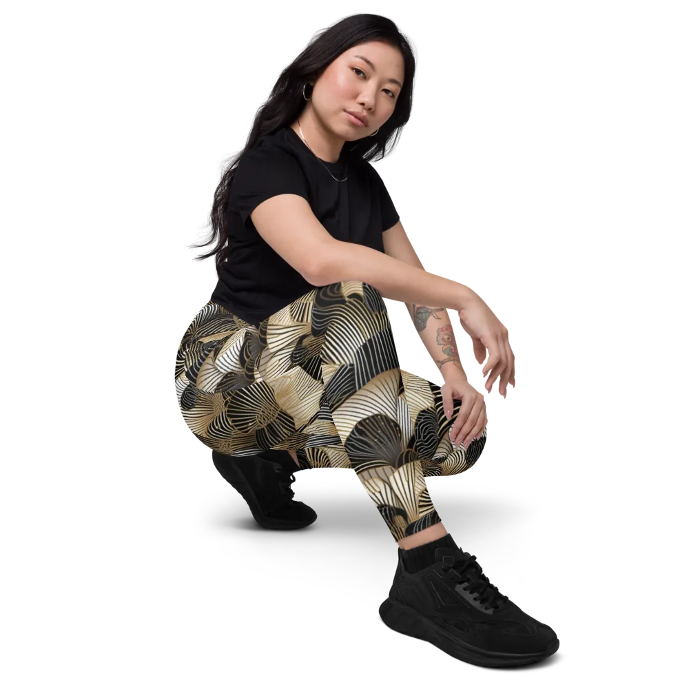 Noir Deco Bloom on Leggings with Pockets — Right Front