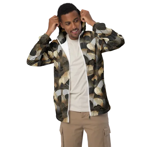 Noir Deco Bloom on a Men's Windbreaker