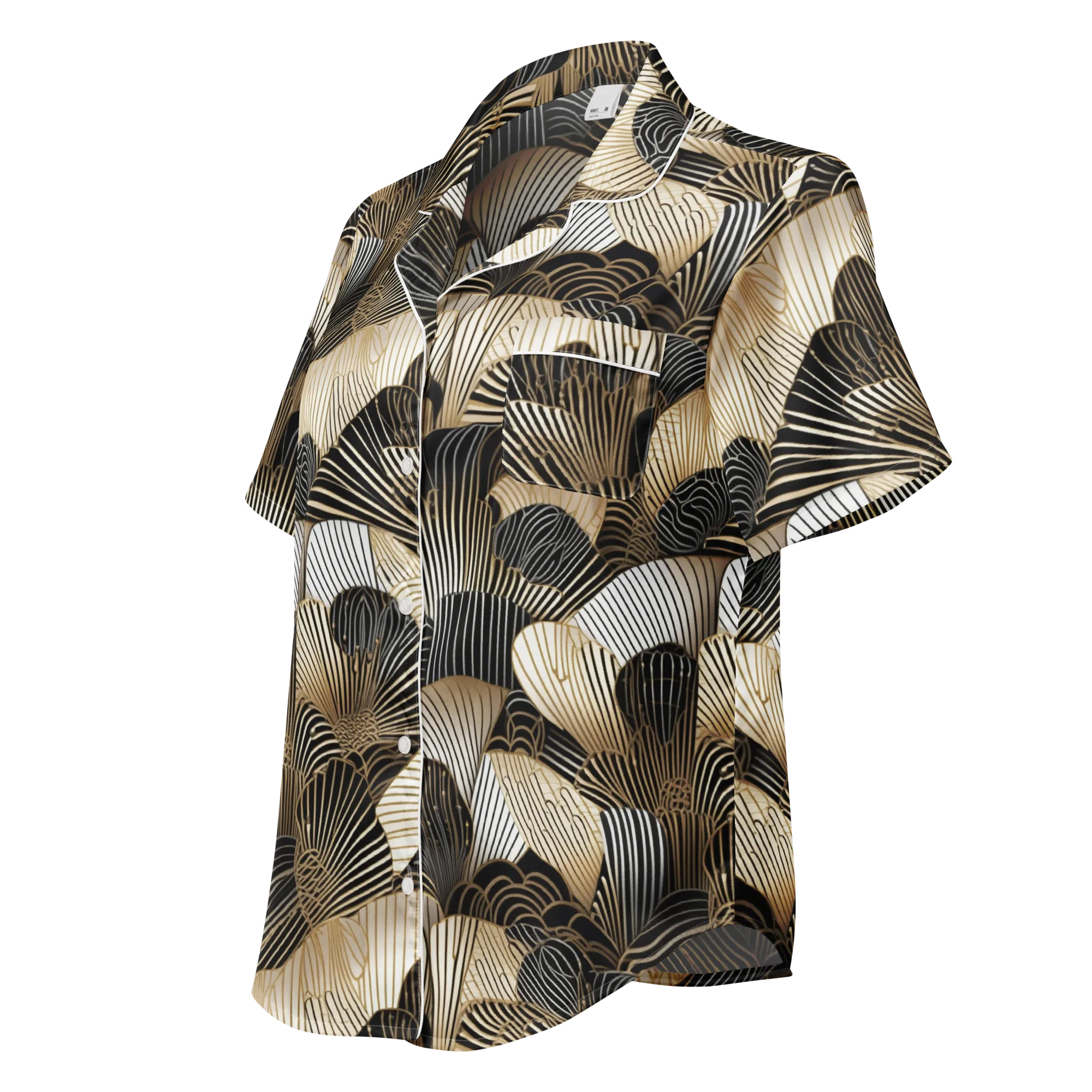 Noir Deco Bloom on Women's Short Sleeve Pajama Top — Left Front