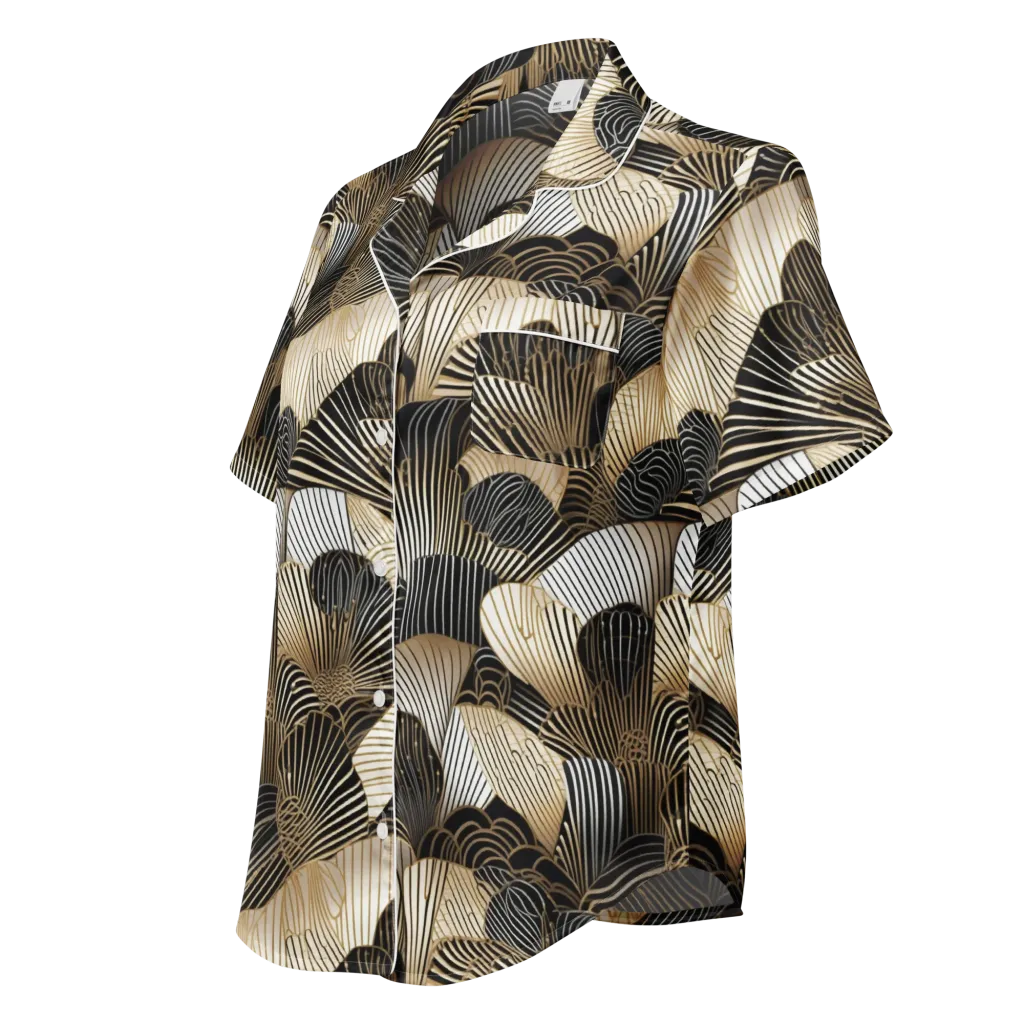 Noir Deco Bloom on Women's Short Sleeve Pajama Top — Left Front