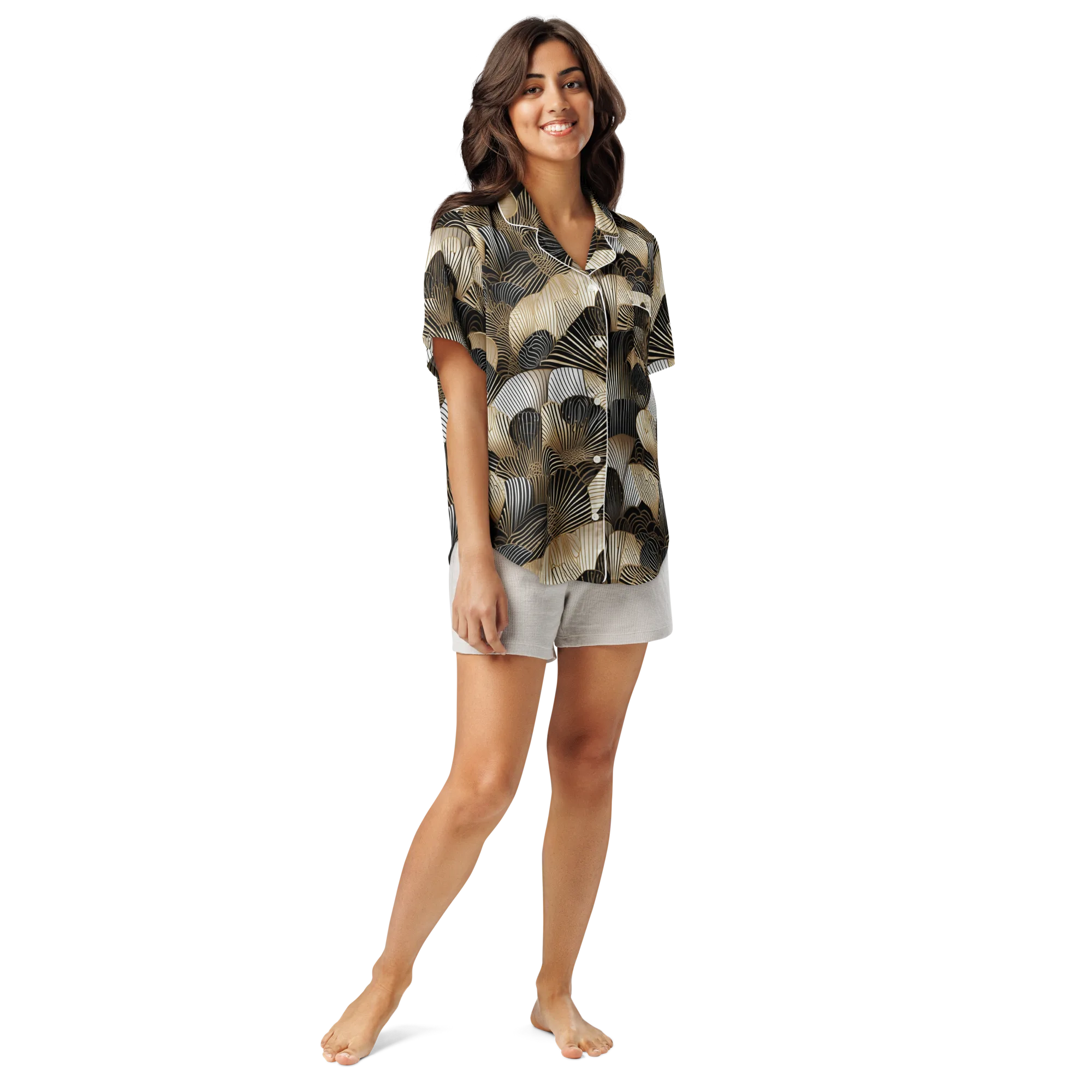Noir Deco Bloom on Women's Short Sleeve Pajama Top — Front