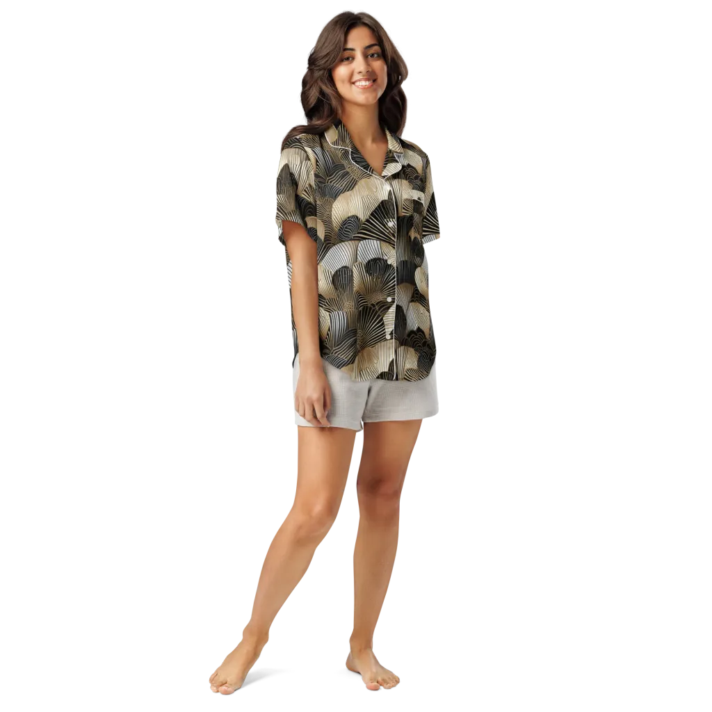 Noir Deco Bloom on Women's Short Sleeve Pajama Top — Front