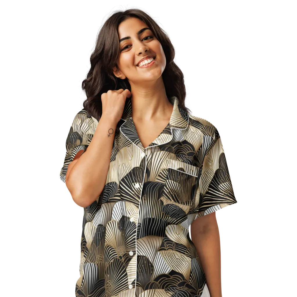 Noir Deco Bloom on Women's Short Sleeve Pajama Top — Front