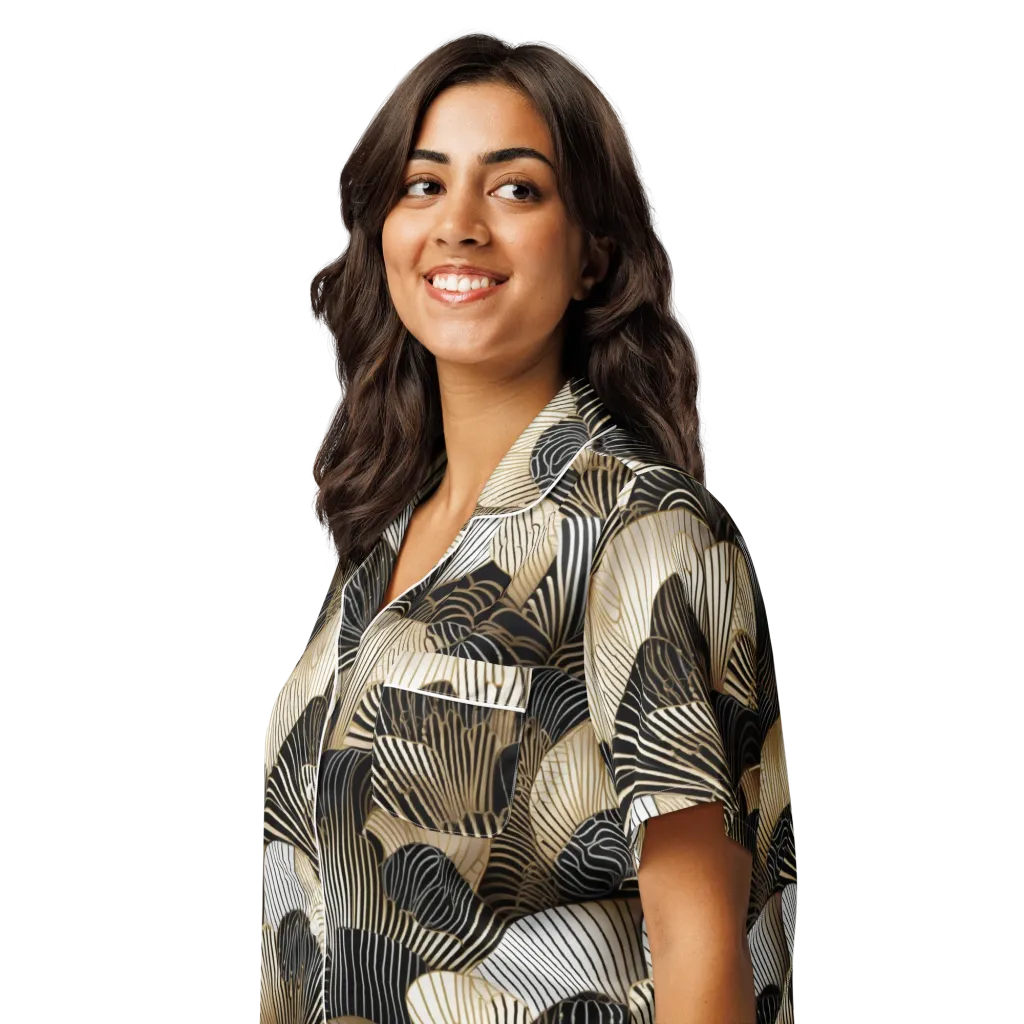 Noir Deco Bloom on Women's Short Sleeve Pajama Top — Left Front