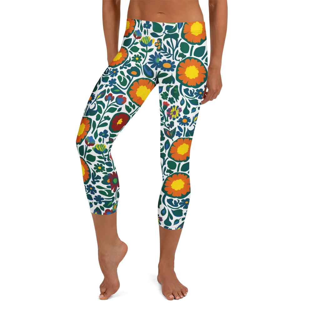 Folk Garden Riot on Capri Leggings — Front
