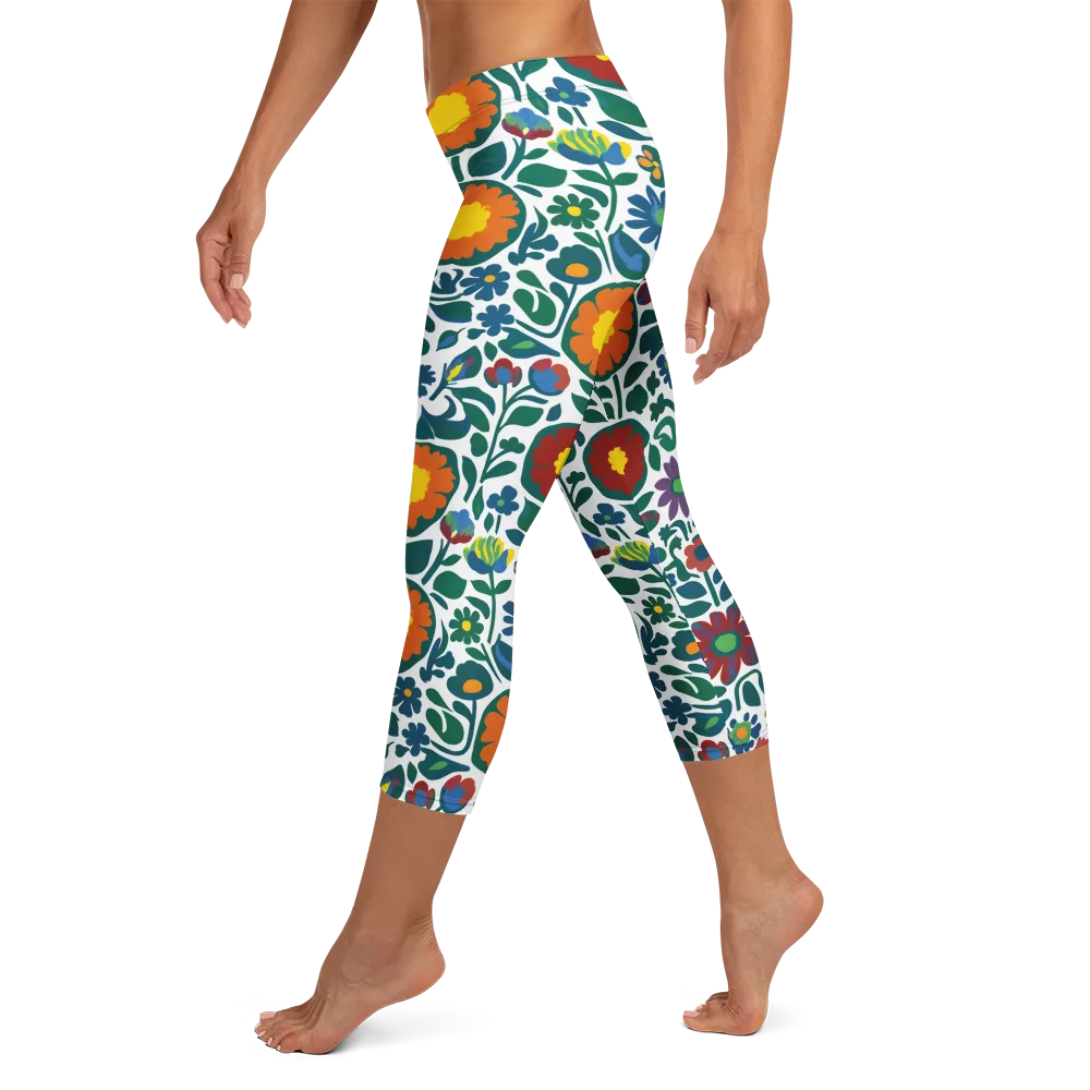 Folk Garden Riot on Capri Leggings — Left