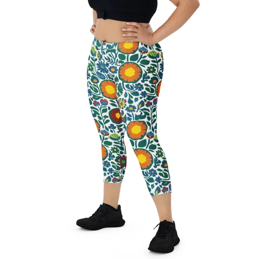 Folk Garden Riot on a Capri Leggings